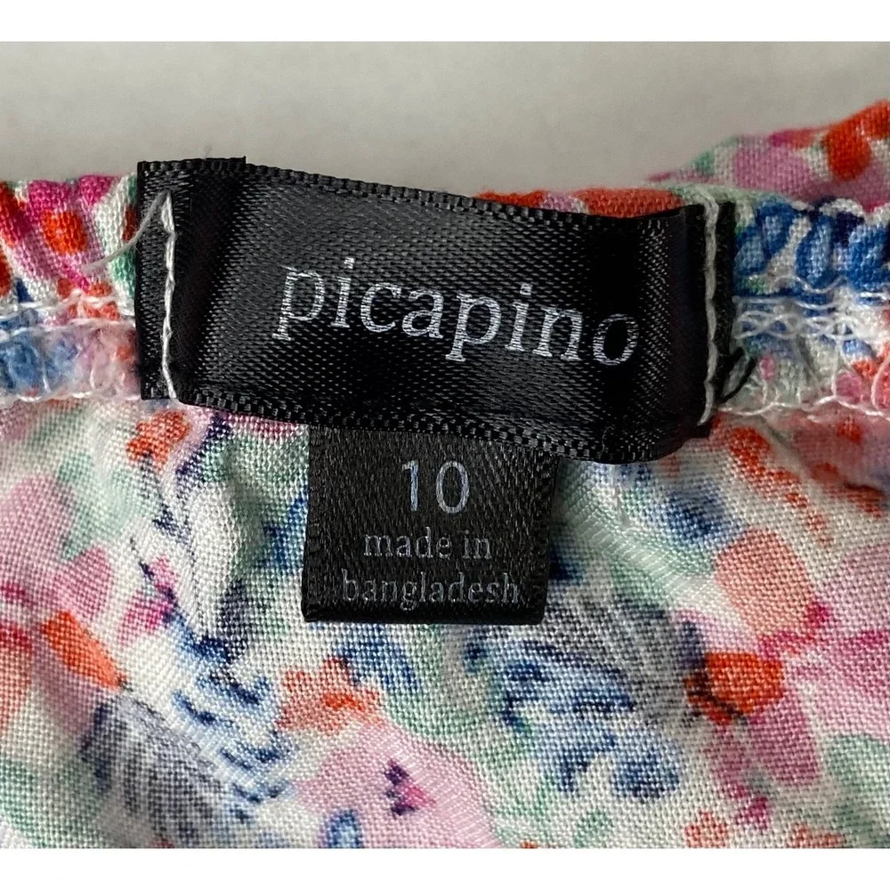 Picapino Girls Floral Off‎ The Shoulder Rayon Dress Pink Blue Size 10